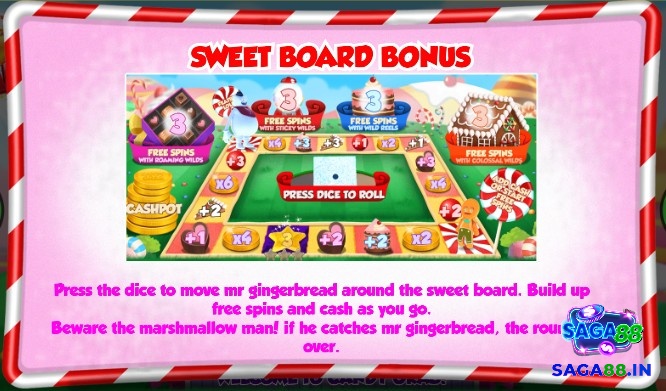 Nhấp xúc xắc để di chuyển và nhận thưởng trong Sweet Board Bonus