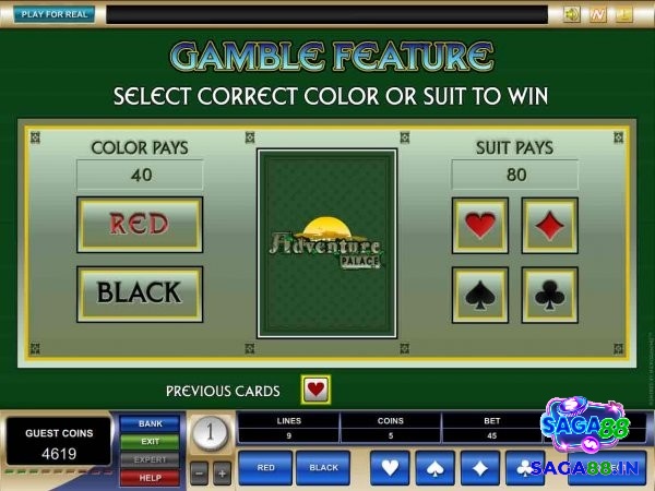 Tính năng Gamble yêu cầu bạn cần chọn màu lá bài để có cơ hội x2 thưởng