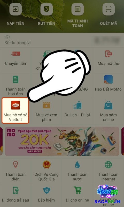 Chọn mục mua sổ số hộ vé số Vietlott trên Momo