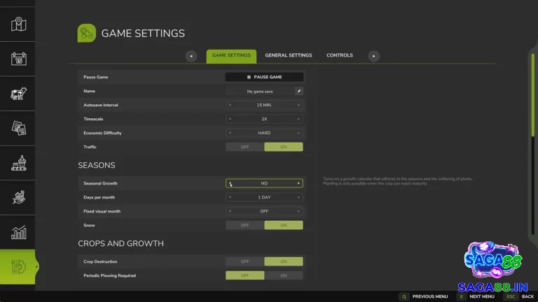 Mẹo chơi Farming Simulator là tắt tính năng tăng trưởng theo mùa