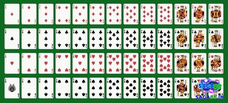 Giá trị số và chất in trên 52 lá bài