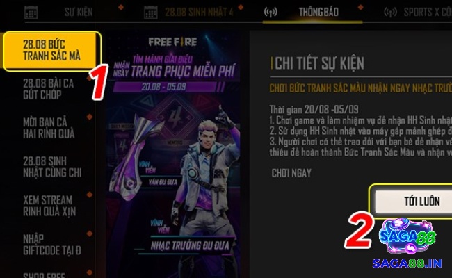 Chọn sự kiện 28/08 Bức Tranh Sắc Màu và nhấn Tới luôn