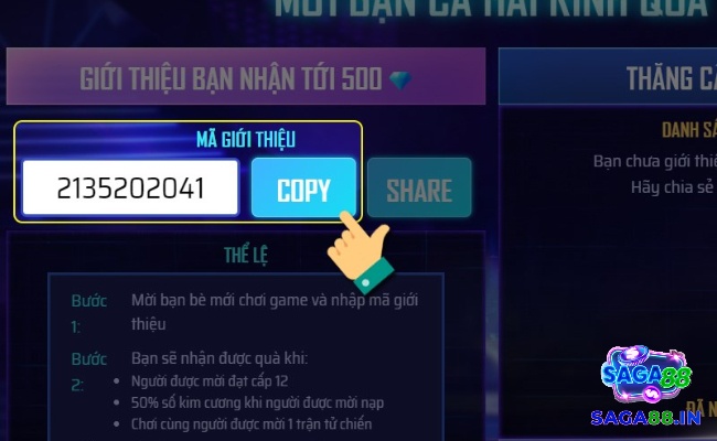 Sao chép hoặc chia sẻ mã giới thiệu
