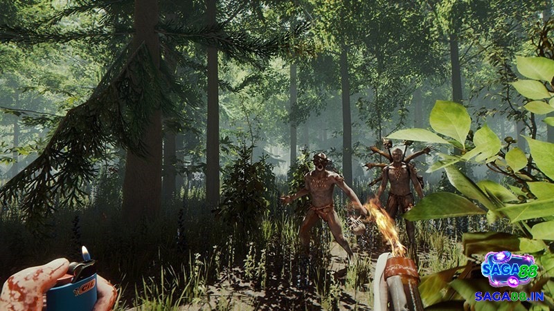 Người chơi trong The Forest hợp tác sinh tồn trên đảo hoang, xây dựng căn cứ và chống lại bộ lạc ăn thịt người