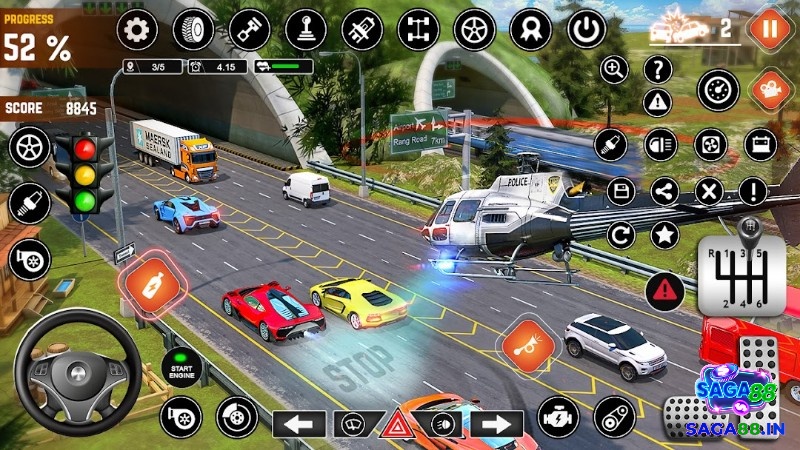 Mô tả giao diện trong game đua xe free-to-play với các tùy chọn nâng cấp và xe mới