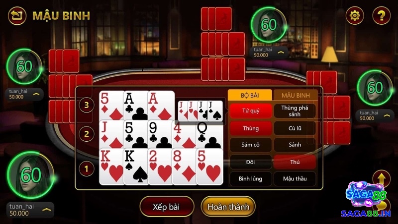 Cách xếp bài Mậu Binh “3 phé bắn” phổ biến giúp người chơi tận dụng tối đa các đôi mạnh trong bài.