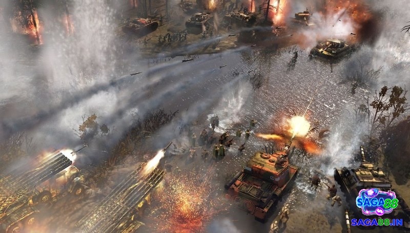 Từng tiếng súng, tiếng pháo, và lời hô lệnh vang vọng tạo nên bầu không khí chiến tranh đầy ám ảnh.