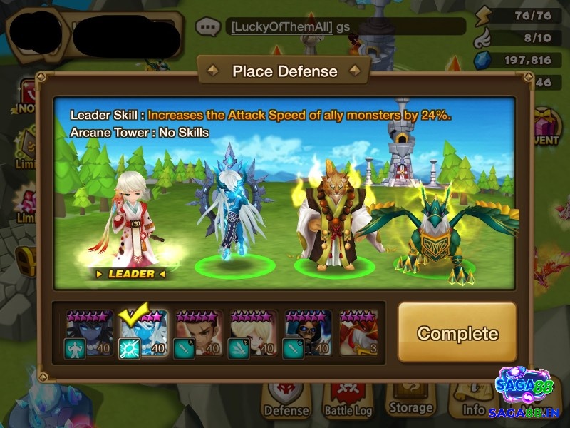 Đội hình quái vật chiến đấu trong Summoners War thể hiện chiến thuật phối hợp và kỹ năng RPG đặc sắc.