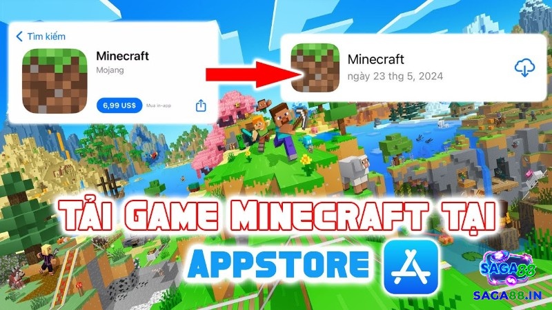 Quy trình mua và tải Minecraft trên App Store bằng tài khoản Apple ID.