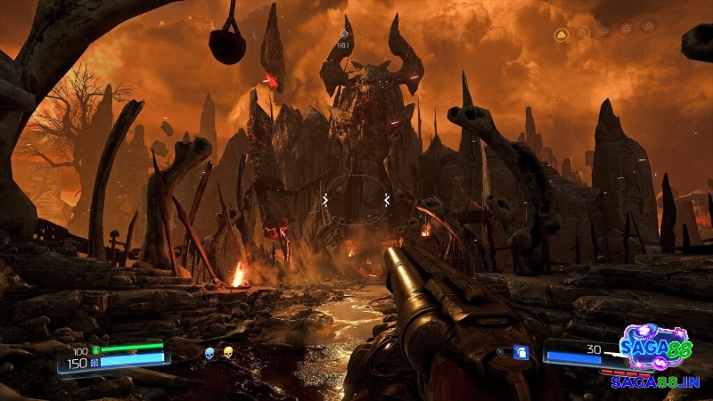 DOOM (2016) đôi lúc khó đọc mục tiêu vì palette đỏ nâu, khói bụi và tương phản thấp
