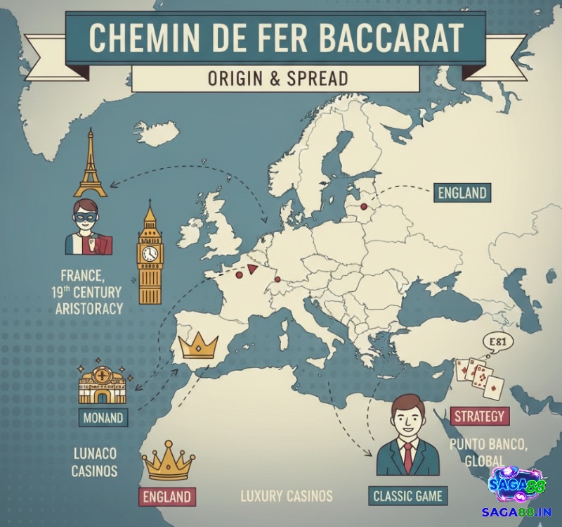 Nguồn gốc và sự lan tỏa của Chemin de Fer Baccarat từ Pháp đến các quốc gia châu Âu, trở thành trò chơi bài quý tộc trong chemin de Fer Baccarat là gì