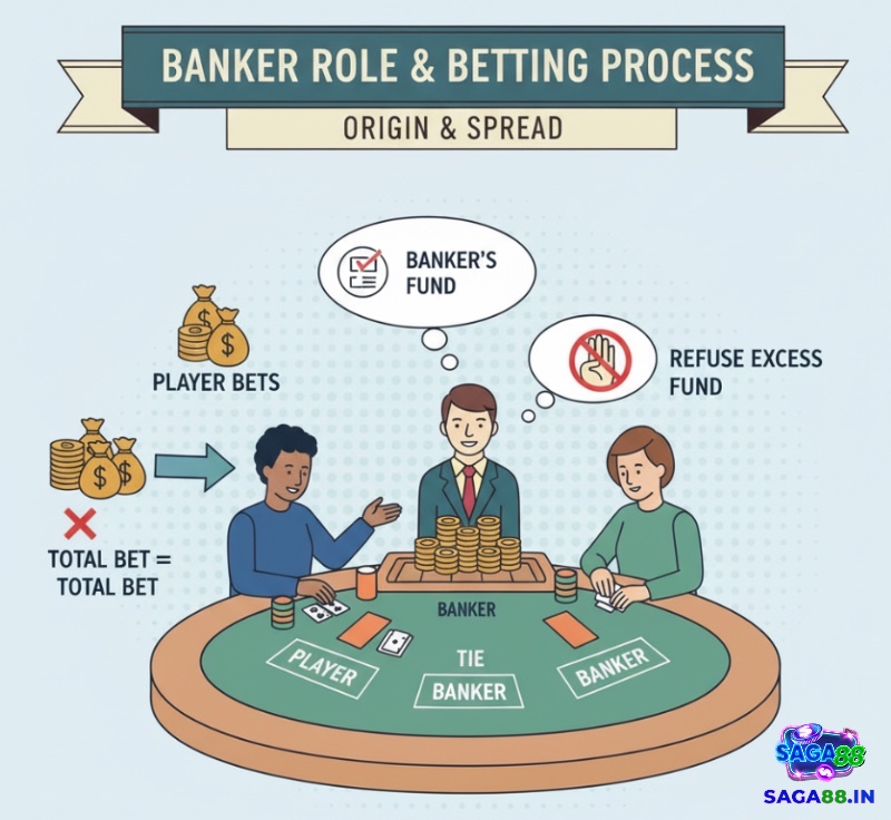 Người chơi baccarat Chemin de Fer luân phiên làm Nhà cái, đặt cược và quản lý vốn cược, đối mặt với cửa Người chơi