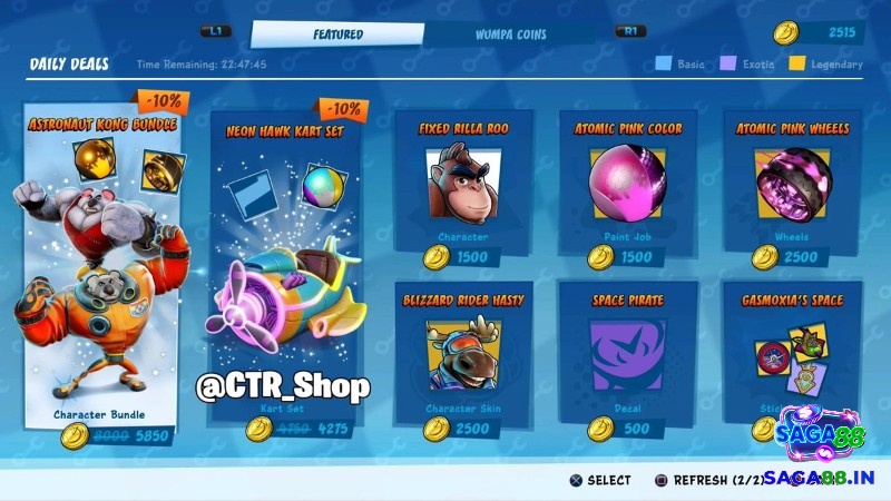 Giao diện cửa hàng vật phẩm với danh mục luân phiên theo ngày và giá coin cao