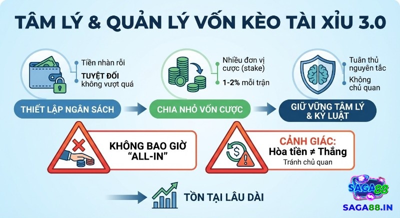 Hướng dẫn quản lý vốn và tâm lý: từ thiết lập ngân sách đến chia nhỏ cược, cảnh giác hòa tiền, không all-in để tồn tại lâu dài