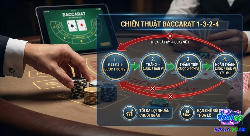 Hướng dẫn chi tiết các bước triển khai chiến thuật Baccarat 1-3-2-4 để tối đa lợi nhuận chuỗi thắng ngắn và hạn chế rủi ro thua lỗ