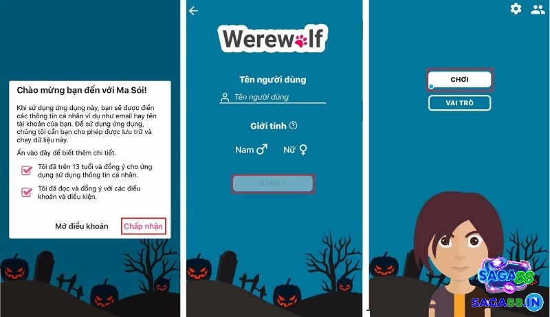 Giao diện Wolvesville hiển thị phòng đấu nhiều người và nhân vật khác nhau
