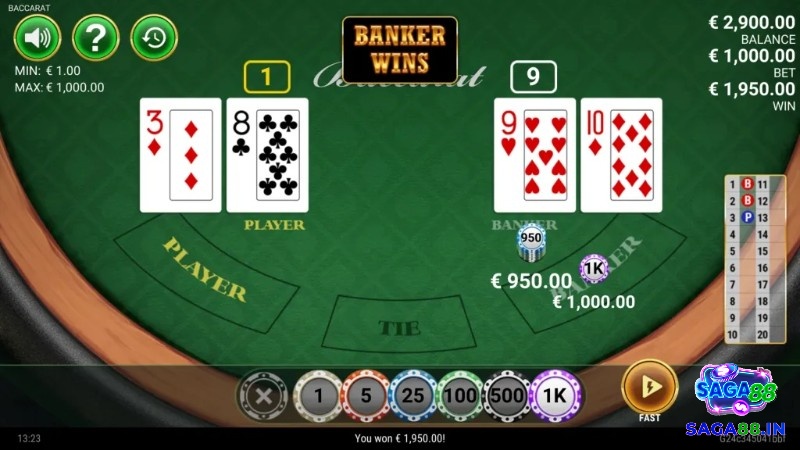 Xác định thắng thua thông qua giá trị tổng điểm trong baccarat