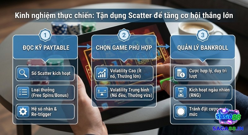 Chiến lược 3 bước thực chiến tận dụng Scatter tăng cơ hội thắng lớn: đọc paytable, chọn game volatility và quản lý bankroll