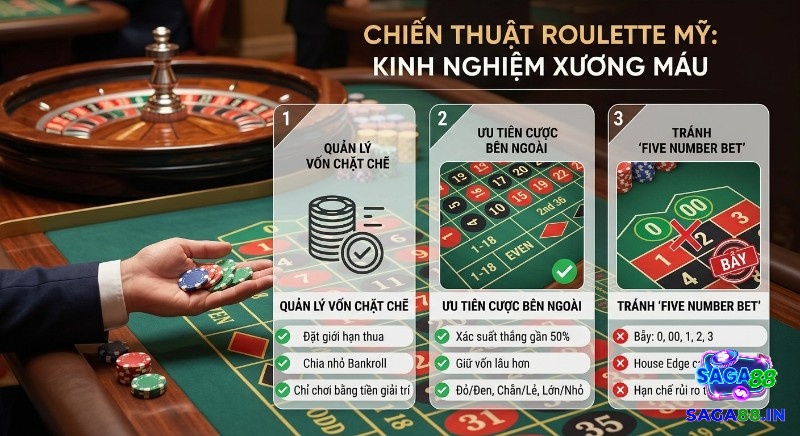 Checklist 3 kinh nghiệm xương máu chơi American Roulette là gì: quản lý vốn chặt chẽ, ưu tiên cược bên ngoài, tránh cược 5 sốChecklist 3 kinh nghiệm xương máu chơi American Roulette là gì: quản lý vốn chặt chẽ, ưu tiên cược bên ngoài, tránh cược 5 số