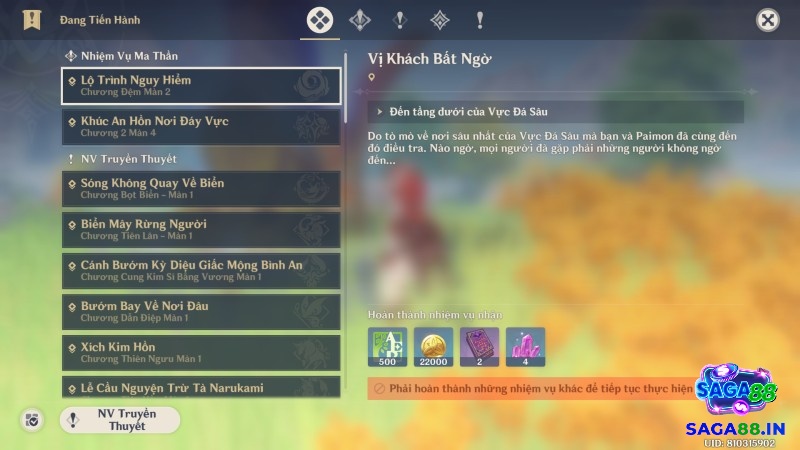 Nhà Lữ Hành mở bản đồ, nhận nhiệm vụ và di chuyển giữa các điểm dịch chuyển ở đại lục Teyvat