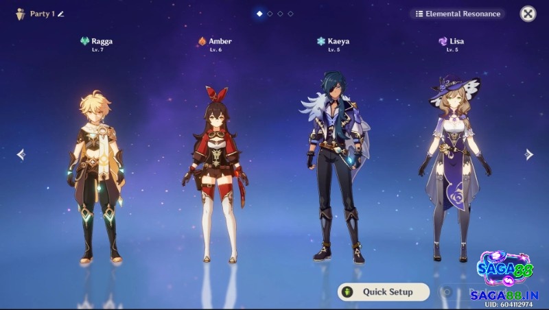 Cảnh chiến đấu phối hợp bốn nhân vật với phản ứng nguyên tố trong game Genshin Impact