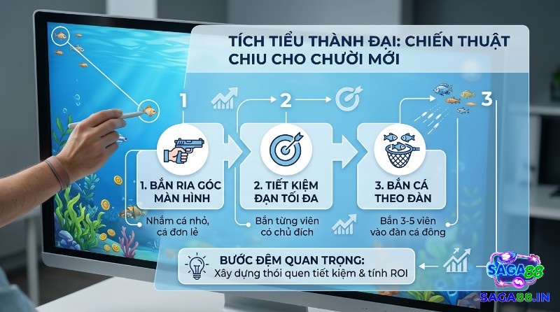 Chiến thuật chơi bắn cá hiệu quả, tích tiểu thành đại cho người mới, bắn ria góc nhắm cá nhỏ, tiết kiệm đạn tối đa, bắn cá theo đàn, xây dựng thói quen tiết kiệm và tính ROI