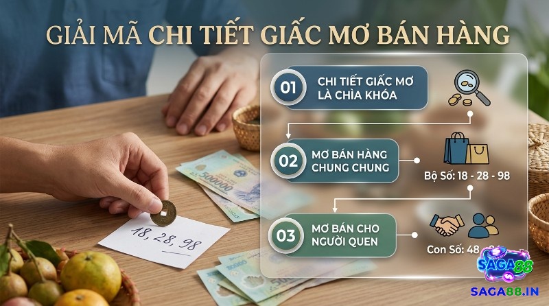 Giải mã giấc mơ thấy bán hàng số mấy, với các bộ số 18, 28, 98 cho bán hàng chung chung và 48, 84 cho bán cho người quen, cùng tiền Việt Nam