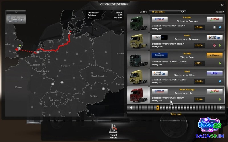 Tải Euro Truck Simulator miễn phí giúp người mới thử Quick Jobs trước khi mua xe riêng